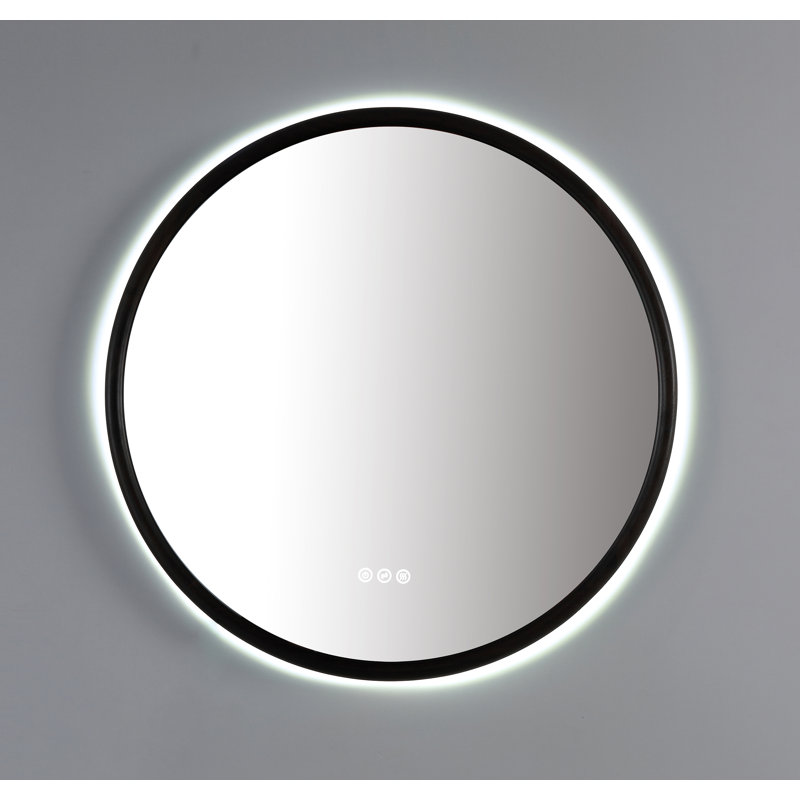 Zen LED Mirror, Dark Walnut, Round, 29.52" x 29.52"