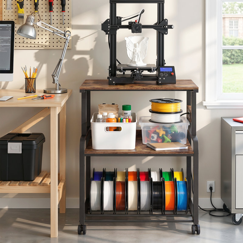 Table d'imprimante à 3 niveaux avec roues verrouillables pour bureau personnel, support d'imprimante 3D 23,6 "x 23,6" avec prise de courant