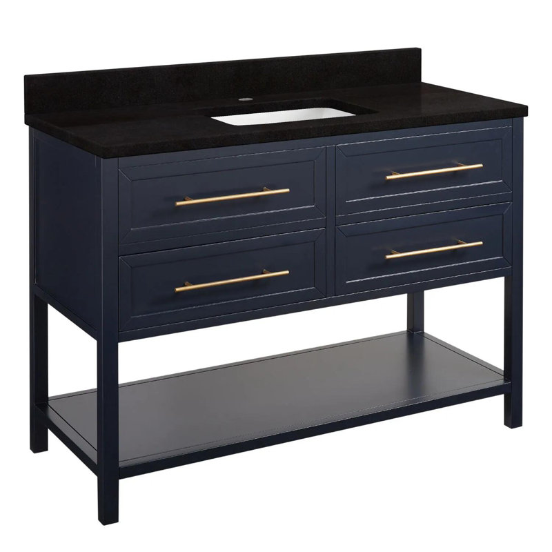 48" Robertson Single Bathroom Vanity Set with Rectangular Undermount Sink, Midnight Navy Blue, Single Hole