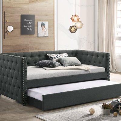 Romona Gray Fabric Daybed W/Trundle (Twin)