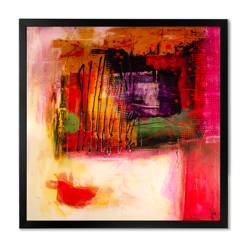 Modern Energetic Color Dance II - impression moderne sur bois, Cadre photo noir, H 16 po x l 16 po x P 1 po