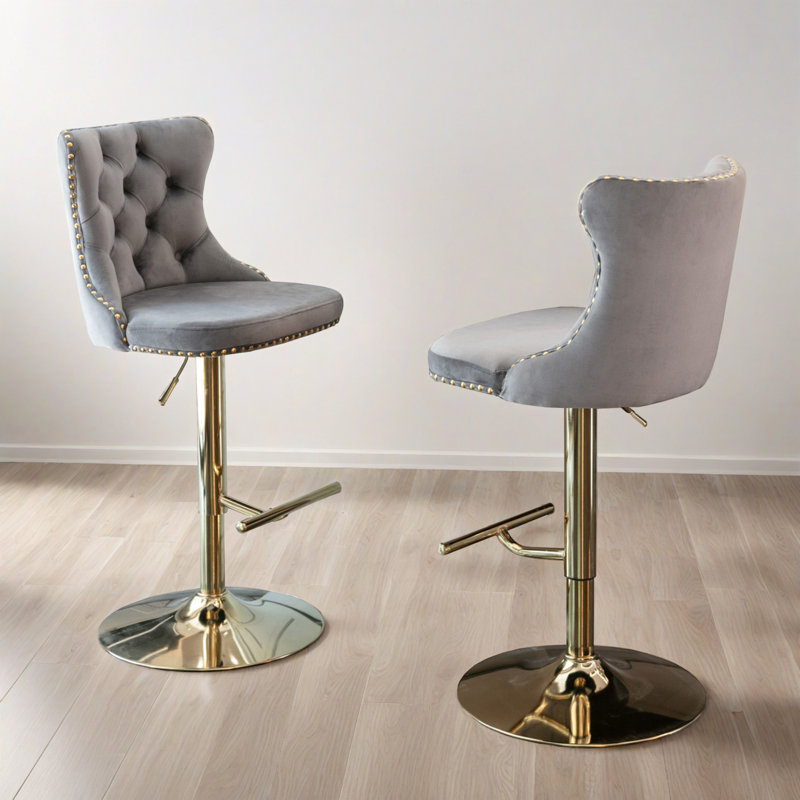 Tabourets de bar pivotants en velours à hauteur de comptoir avec dossier pour pub et îlot de cuisine (ensemble de 2), Gris