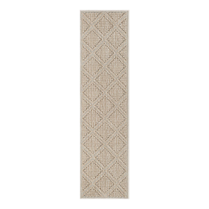 Geometric Machine Made Power Loom Polypropylene Plastic Indoor/Outdoor Area Rug in Khaki, Runner 2' x 8'