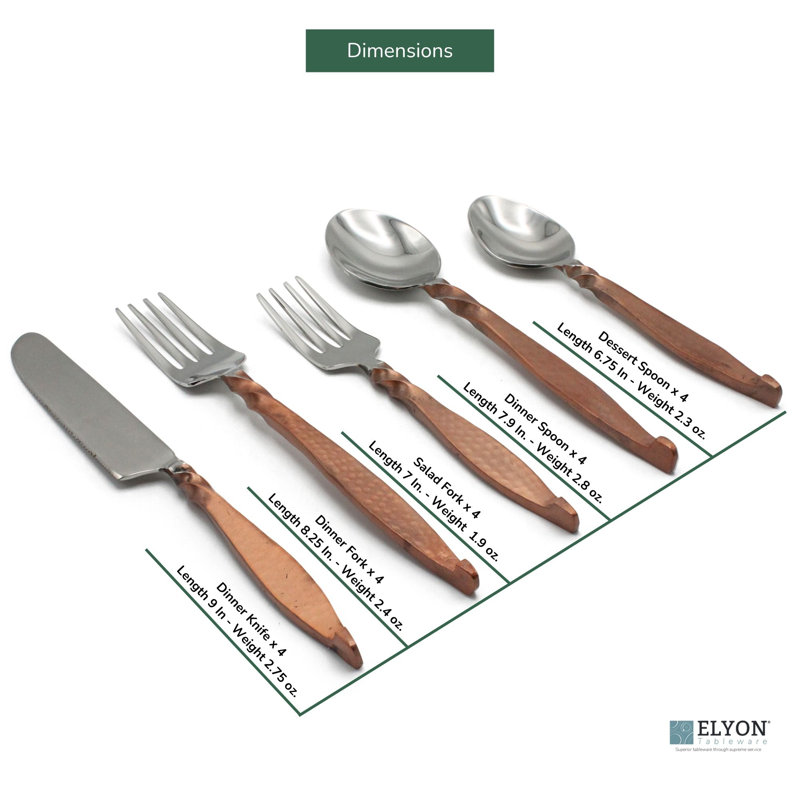 Ensemble de couverts en acier inoxydable martelé Elyon Rosman - Service pour 4