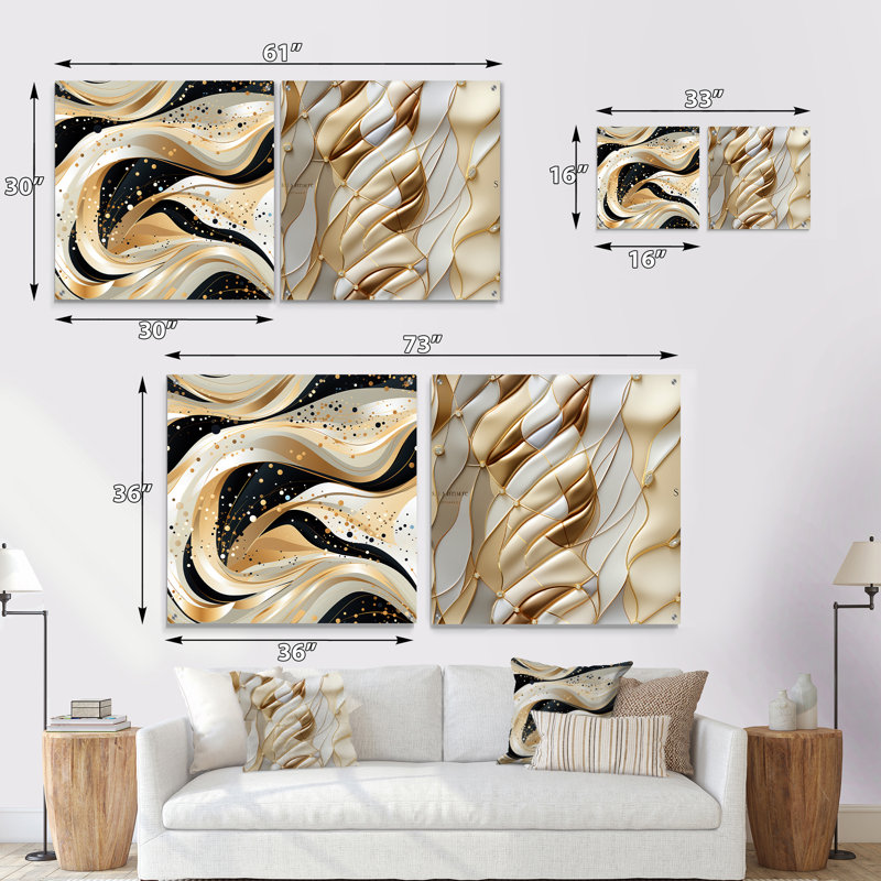 Kendricks - Ensemble de 2 peintures murales abstraites en acrylique, H 16 po x l 33 po