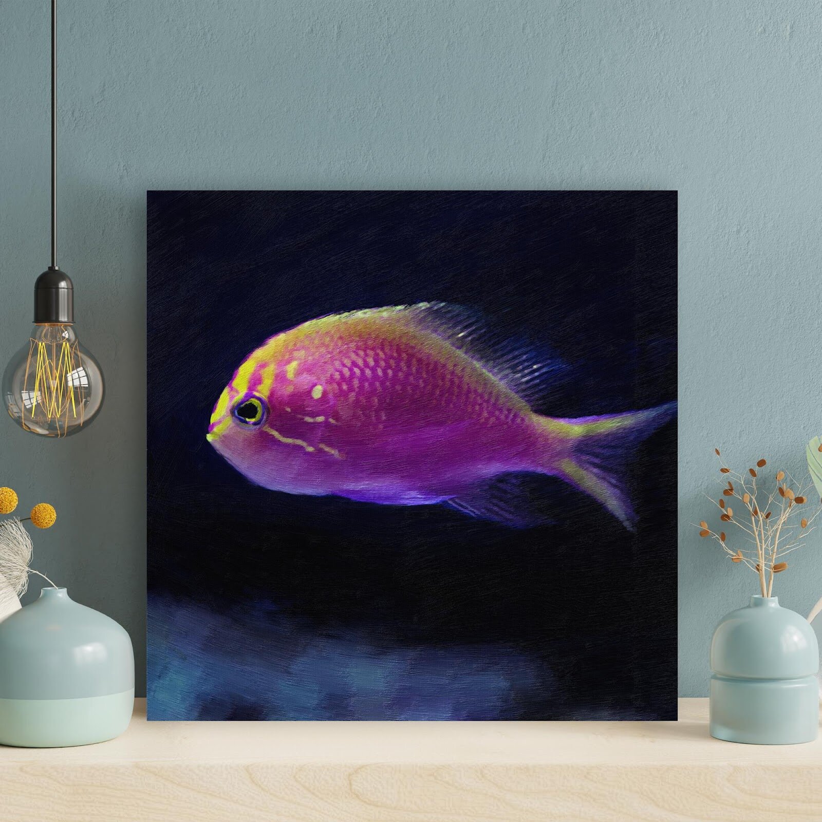 Red and Blue Betta Fish - Wrapped Canvas Painting Rosecliff Heights Size: 12 H x 12 W