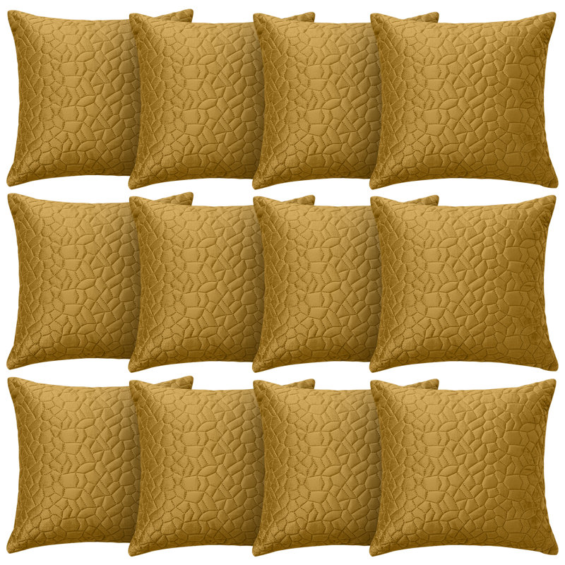 Aspire Homeware Geometric Square Velvet Cushion Covers, Pack of 12, Ochre