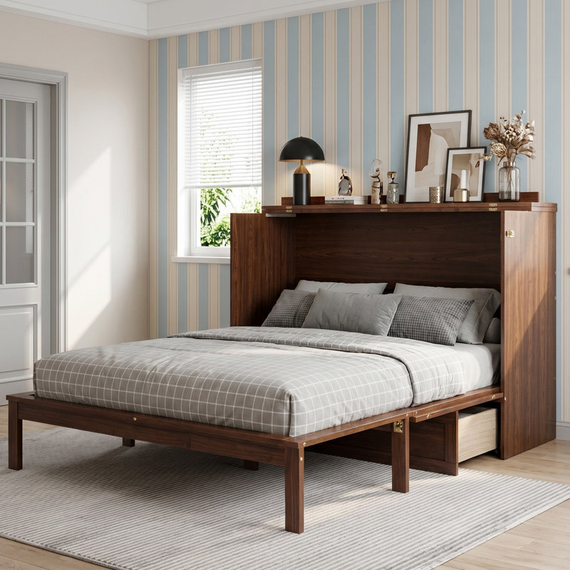 Versatile Murphy Bed with Multiple Functional Features, Walnut