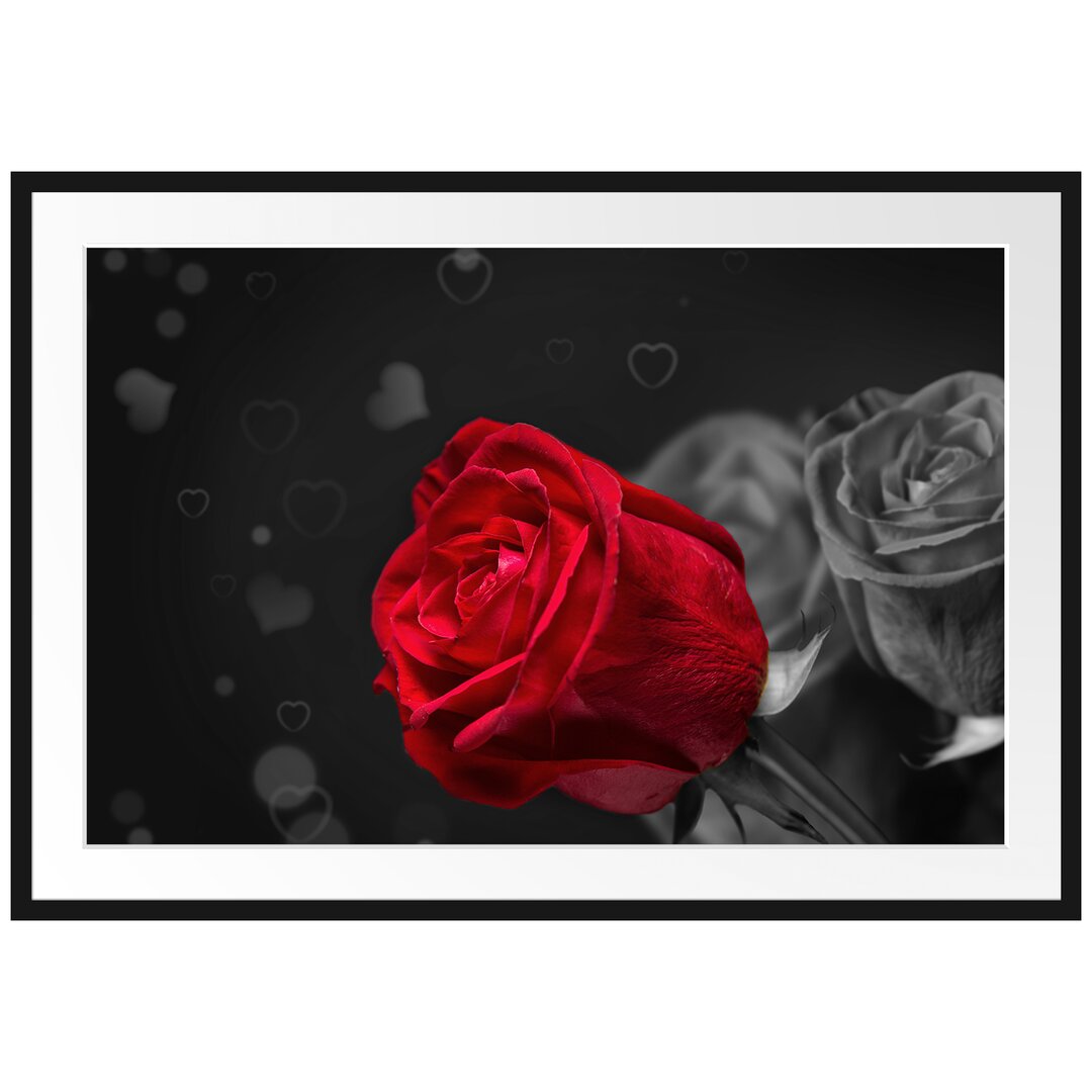 Gerahmtes Poster Rote Rosen zum Valentinstag