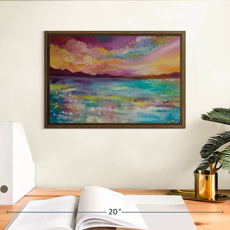 Ciel arc-en-ciel, 13 po x 9 po, Cadre flottant en noyer