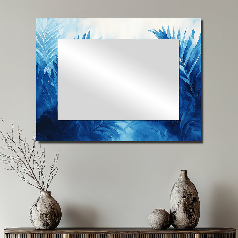 Palms in Velvet Blue Harmony I - Miroir palmiers et palmiers pour décoration murale - imprimé sur métal, 24 po x 32 po