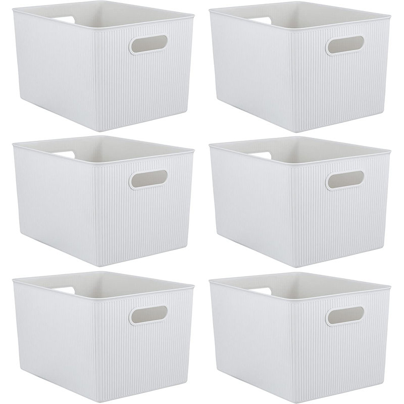 Panier en plastique nervuré, Blanc cassé, 6