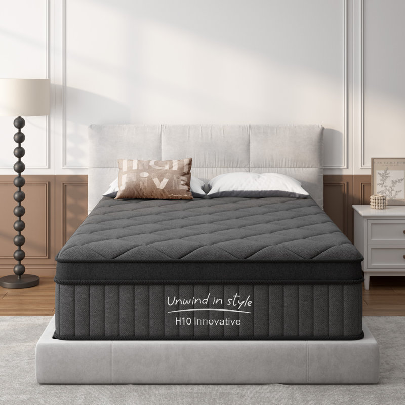 Mattress Full Size 12 Inch, Mattress with Gel Memory Foam and Pocket Springs, Euro Top Medium Firm, Black, Full, 12"