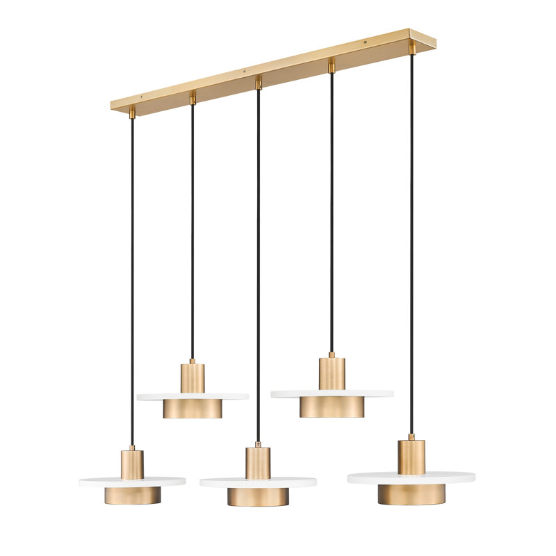 Lustre linéaire 5 lumières Ludo, Matte White + Modern Gold