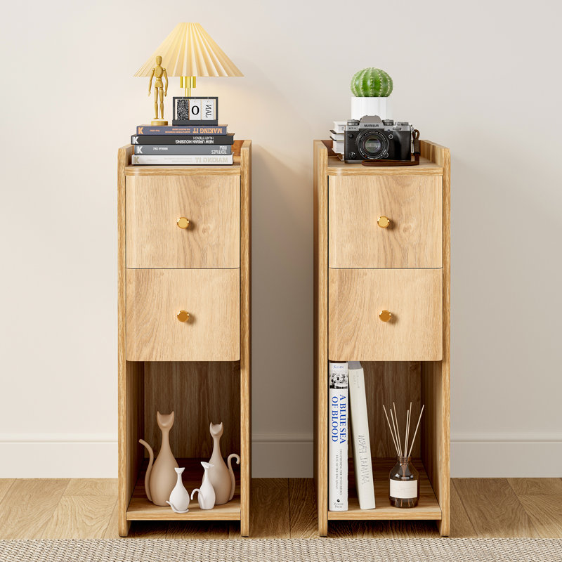 Narrow Nightstand, 23.6"End Table (Set of 2), Beige 