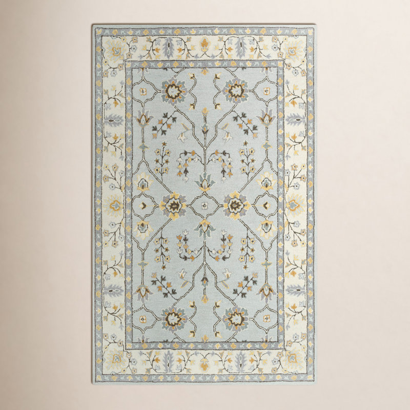 Tapis oriental gris en laine touffeté à la main Bernard, Rectangle 5 pi x 7 pi 6 po