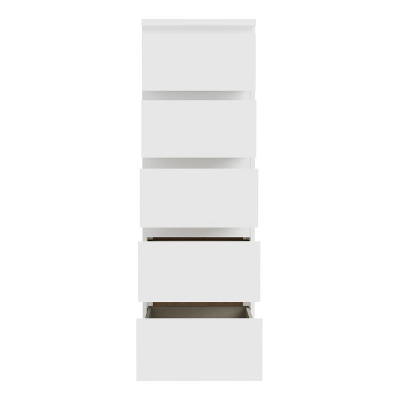 Edmore 5 Drawer Tall Narrow Chest, White