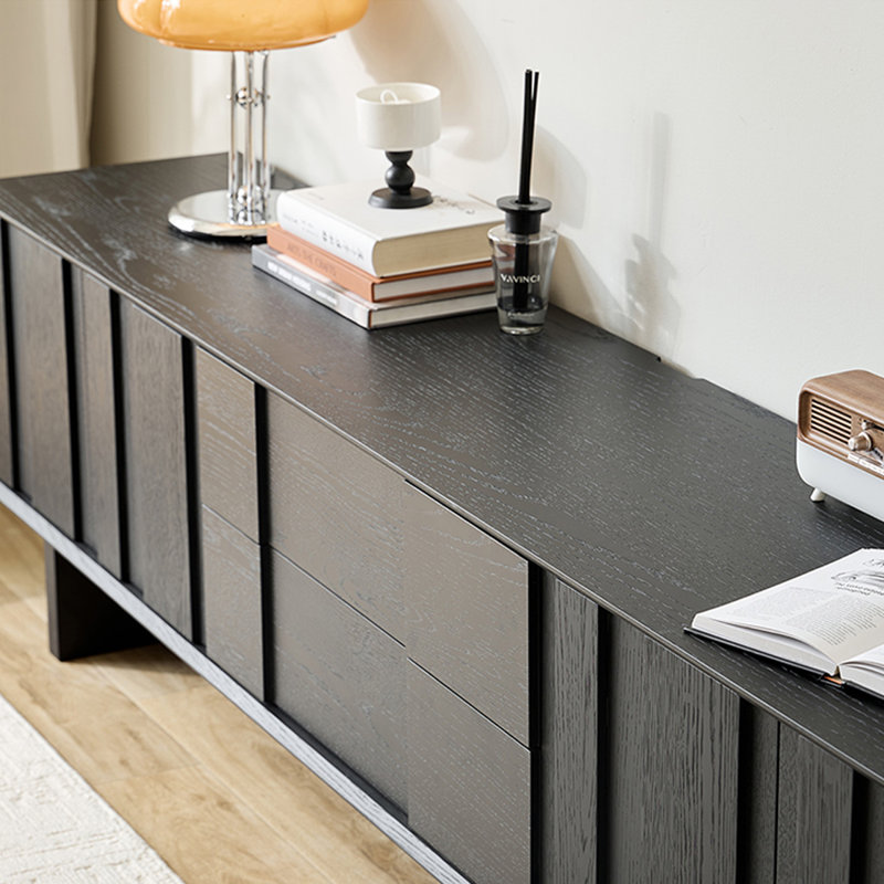 Meuble télé en bois de style nordique minimaliste, H 22,44 po x L 78,74 po x l 15,75 po, Noir
