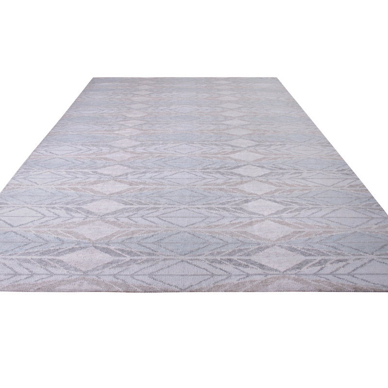 Scandinavian Hand Knotted Wool Geometric Area Rug, Rectangle 10' x 14'