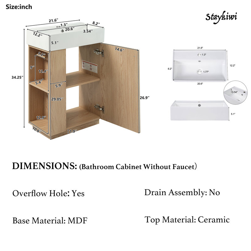 Meuble-lavabo 21,6 po avec lavabo en céramique