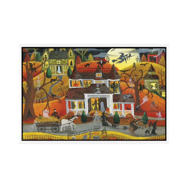 Halloween Fright Night by Cheryl Bartley - Painting on Canvas, 45.72cm H x 66.04cm W x 3.81cm D, White Framed