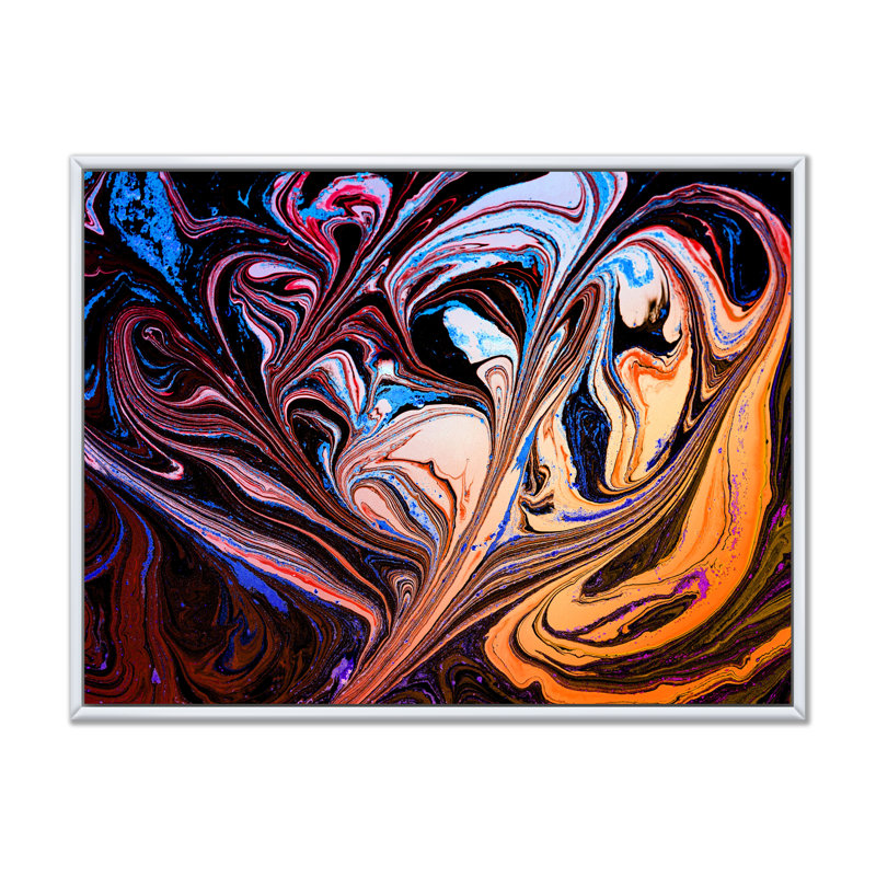 Art abstrait marbré mauve abstrait - art mural moderne sur toile, H 8 po x l 12 po x P 1 po, Cadre flottant blanc
