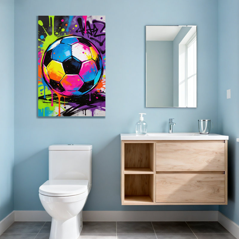Ballon de soccer abstrait coloré avec fond graffiti, H 30 po x l 20 po