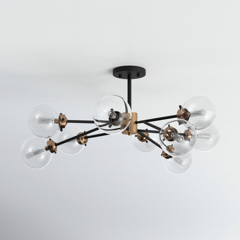Blevins Glass Semi Flush Mount, Muted Brass, 15.5" H x 32" W x 32" D