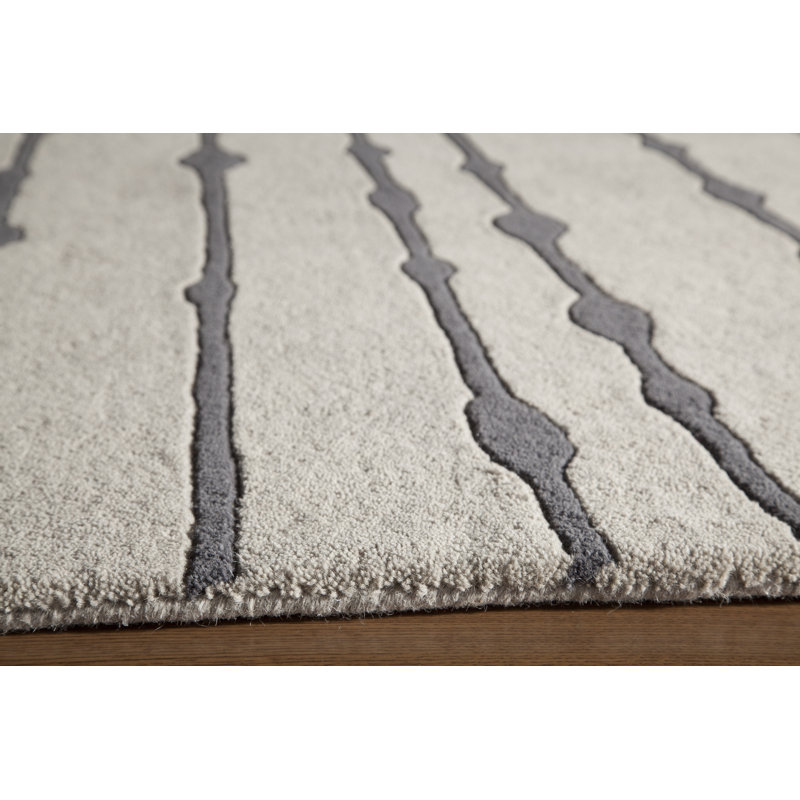 Tapis gris foncé / ivoire en laine touffeté à la main Sawyer, Rectangle 3 pi 6 po x 5 pi 6 po