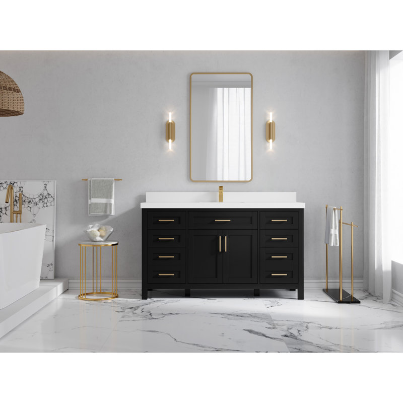 60'' Single Bathroom Vanity with Quartz Top, White