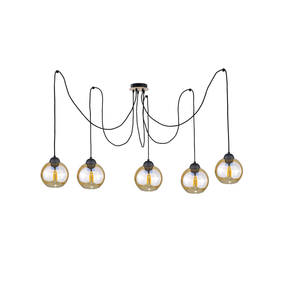 5 - Light Cluster Globe Pendant with Wood Accents