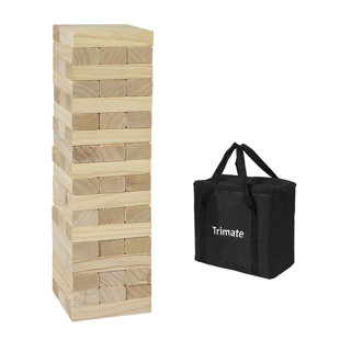Trimer: Tour à culbutage large 21,25 po - bois naturel lisse à double ponçage, 54 blocs, sac de transport durable et portable, intérieur et extérieur, jeu de société familial pour enfants de 8 ans et plus