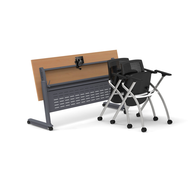 Beneta 2 Person Training Meeting Seminar Table with Modesty Panel and 2 Chairs Complete 3 pc Set
