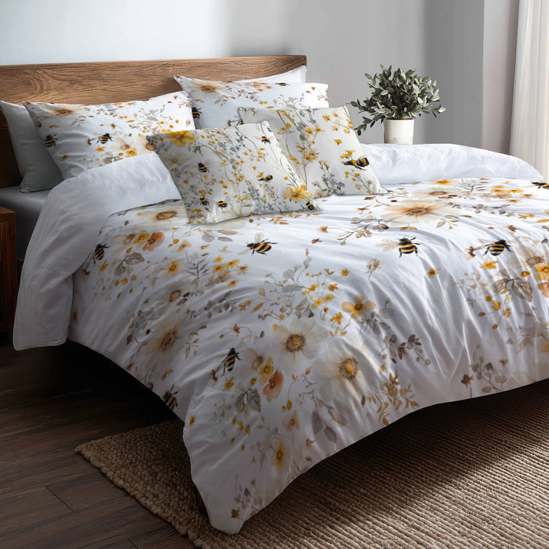 Ensemble de literie 5 pièces Country Farmhouse - Housse de couette et coussin décoratif jaune