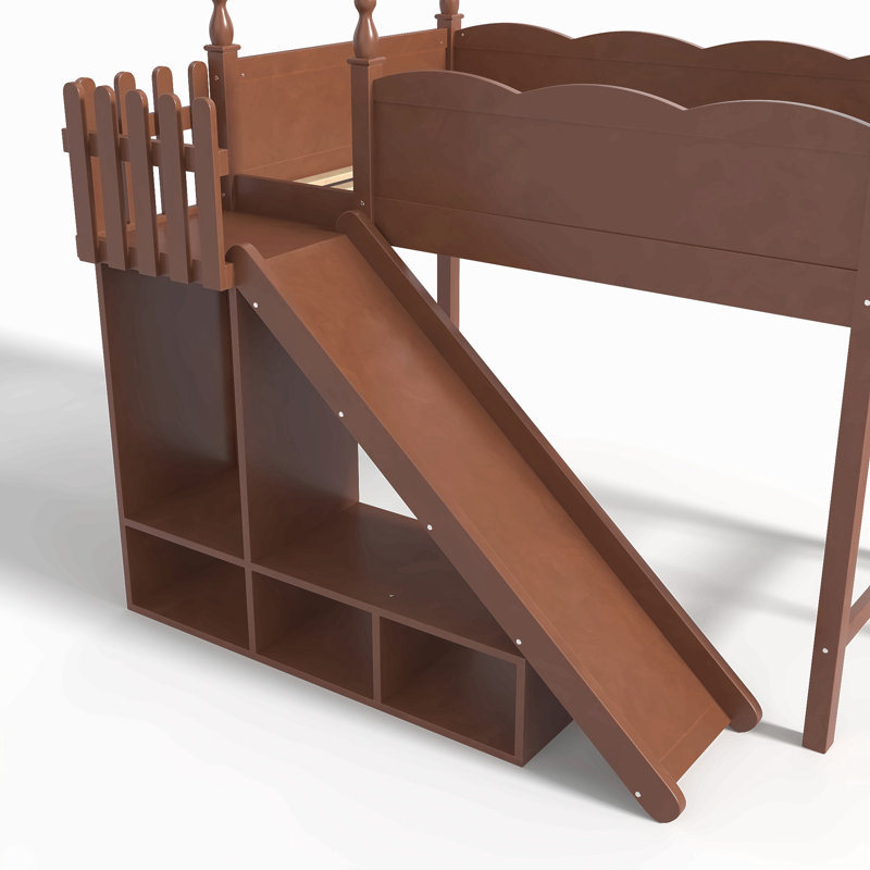 Lit mezzanine avec tablettes de rangement et garde-robe, lits mezzanine en bois massif avec glissière amovible et échelles