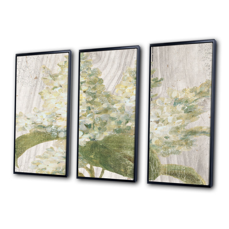 «Goauche Green Flower II - Cabin & Lodge», ensemble de 3 toiles d'art encadrées, H 20 po x l 36 po x P 1 po, Noir