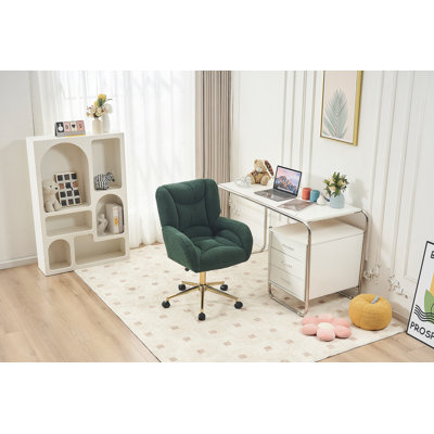 Teddy Fabric 360 Swivel Home Office Chair With Gold Metal Base And Universal Wheels,Green