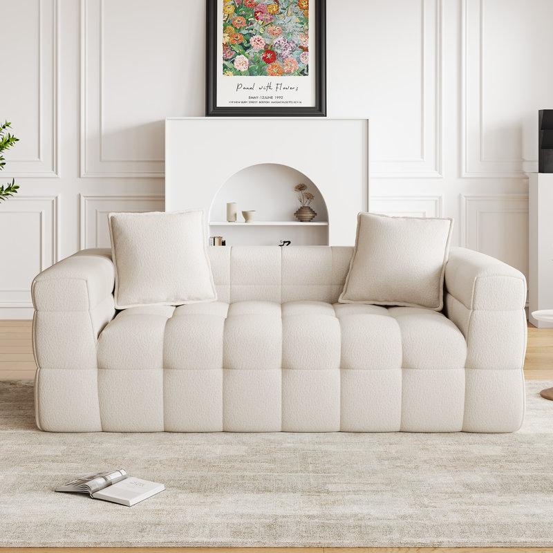 68.7'' Compression Square Arm Sofa Upholstered Tufted Loveseat , Beige