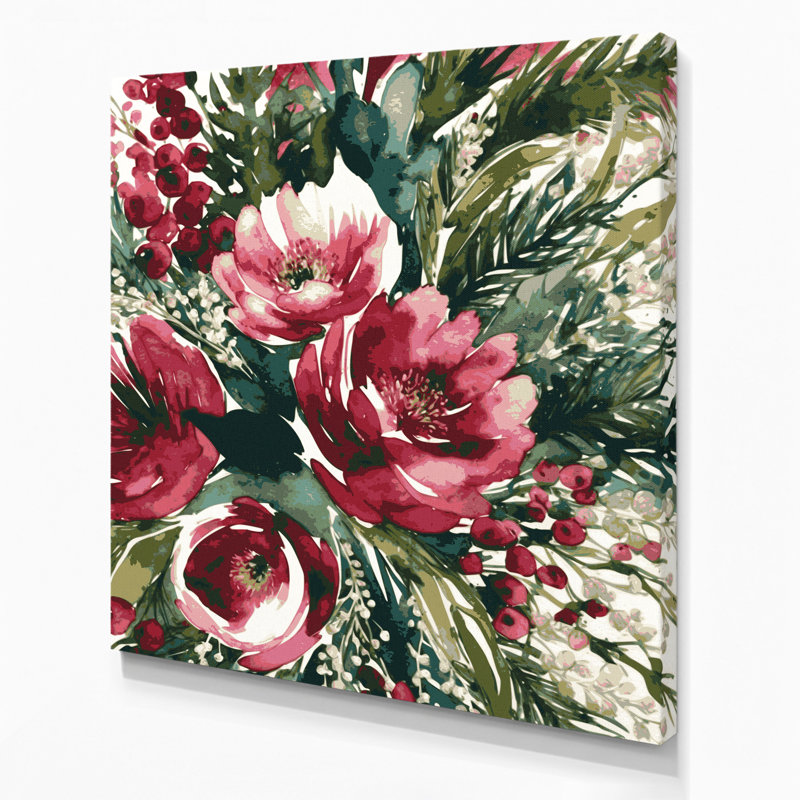 "Watercolor Floral 29", art mural sur toile brune, H 12 po x l 12 po