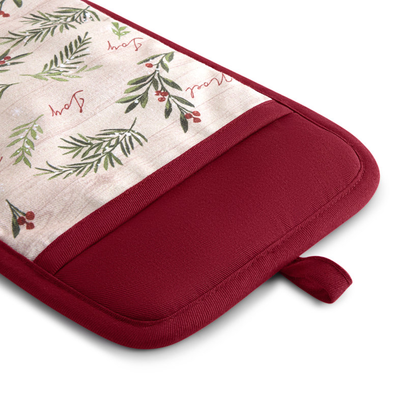 Threadmade Holiday Tree Trimmings  Pot Holders, Set of 2, Red - 7"W x 10"L