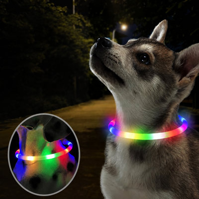 Collier imperméable en silicone imperméable à DEL pour animal de compagnie, collier lumineux USB réglable doux et durable pour petits et grands chiens et chats