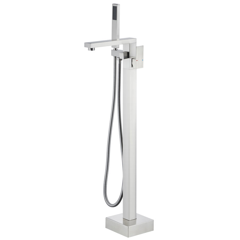 Modern 2-Handle Deck-Mount Tub Filler Faucet With Handheld Shower, 360° Swivel Spout, Cupc Ceramic Valve, Matte Black / Brushed Gold / Brushed Nickel