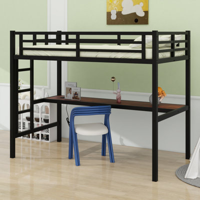 Metal Loft Bed With Power Outlet And LED Lighted