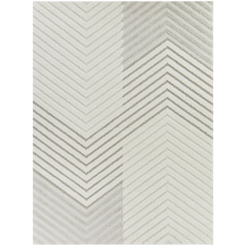 Tapis gris / crème à motif de chevrons vaucluse, Rectangle 5 pi 3 po x 7 pi