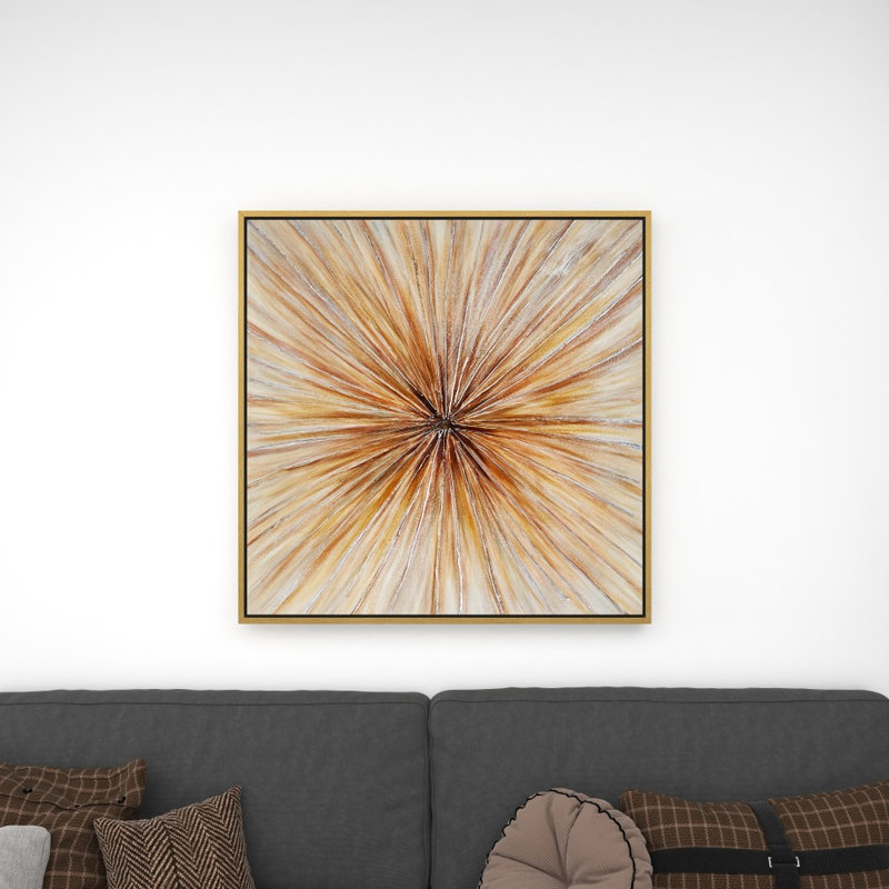 Brown Canvas Radial Starburst Framed Wall Art with Gold Frame