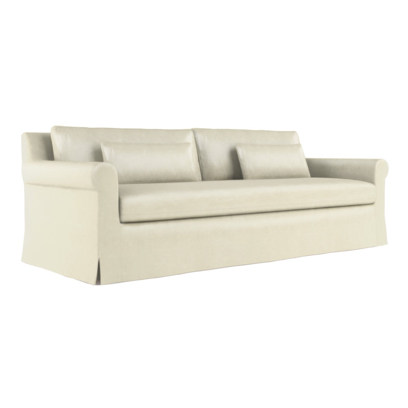 Canapé à accoudoirs arrondis Ludlow, Cuir rétro albâtre, H 34 po x l 108 po x P 38 po, Naturel