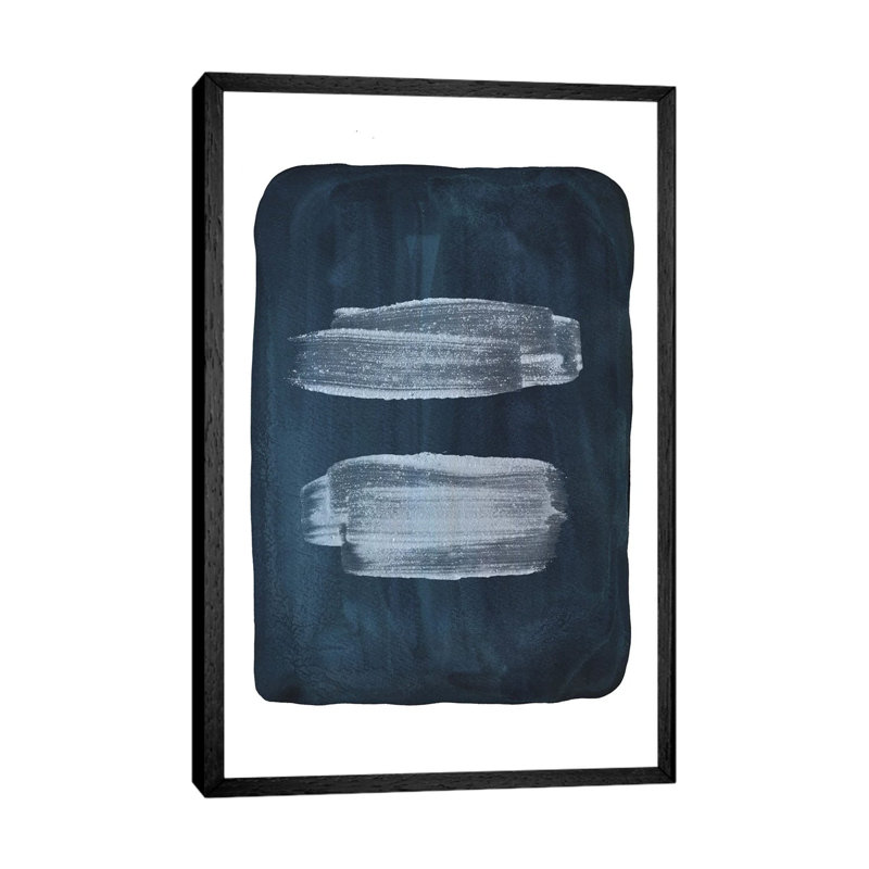 Navy Blue Brush Strokes II by Whales Way - Painting on Canvas, 101.6cm H x 66.04cm W x 3.81cm D, Black Framed