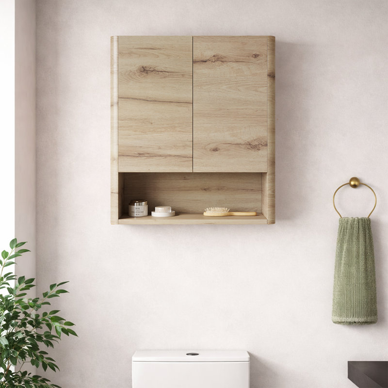 Armoire de salle de bain murale moderne de 26 pouces avec tablettes de rangement ouvertes et armoire latérale flottante, idéale pour les petits espaces