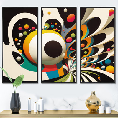 Minimalist Colorful Spheres And Waves II Minimalist Colorful Spheres And Waves II - 3 pièces, impression sur toile