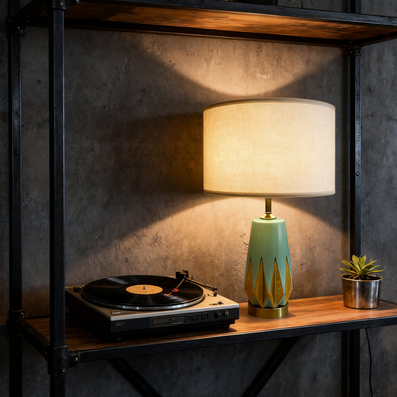 Ensemble de 2 lampes de table modernes en céramique avec motif géométrique et abat-jour tambour